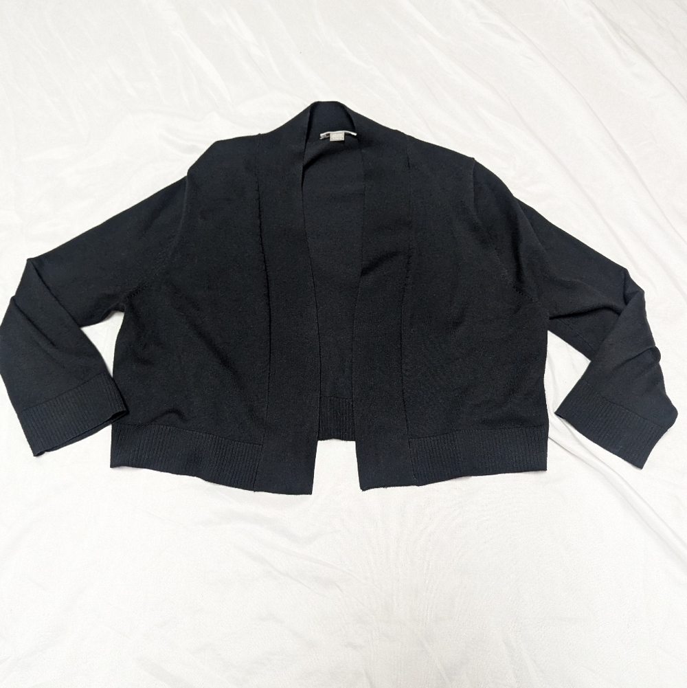Calvin Klein Open Front Cropped Black Shrug Style Cardigan XL Office Career Wear